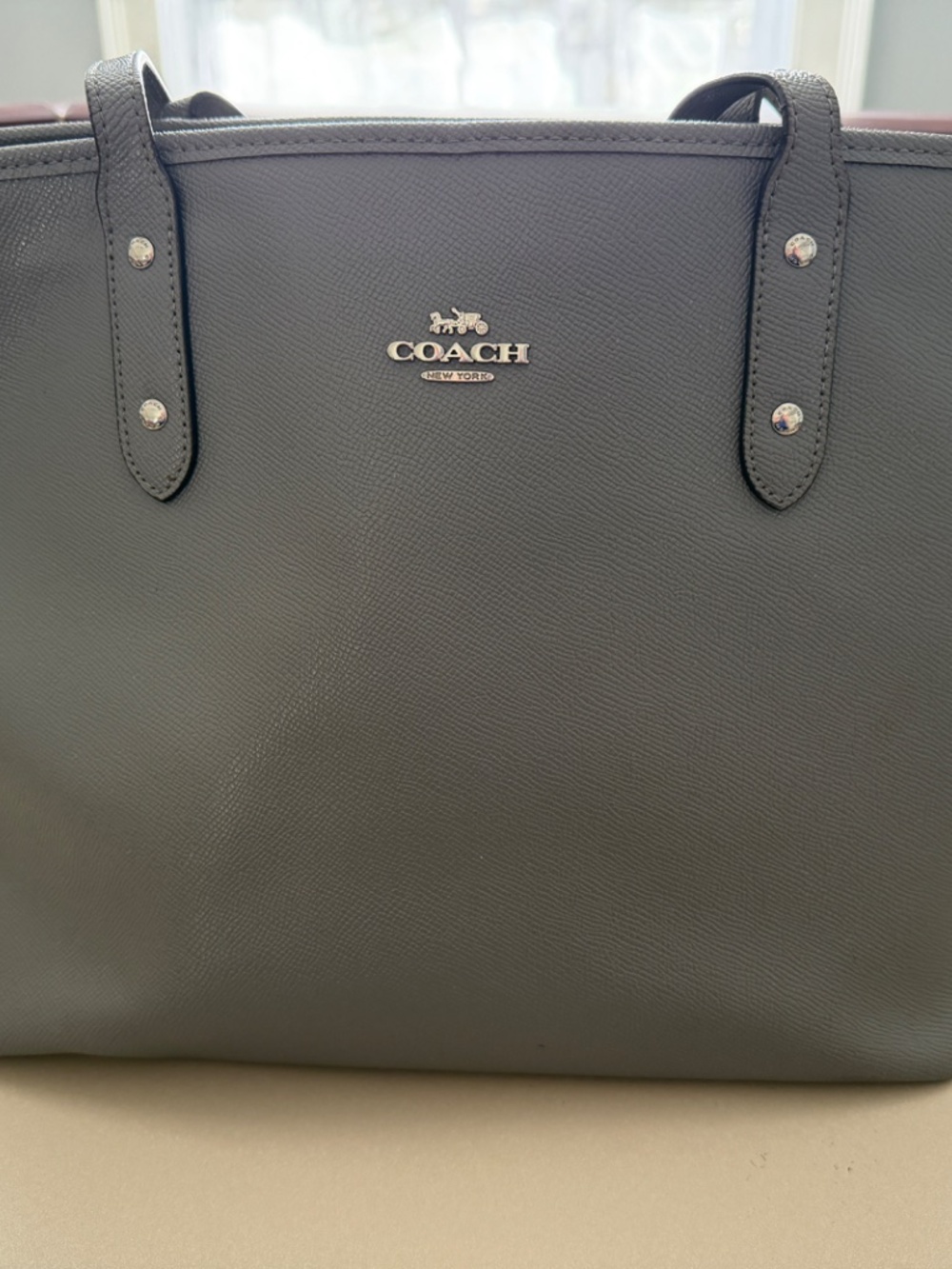Coach F58846 Taupe Gray Crossgrain Leather Tote Shoulder Bag